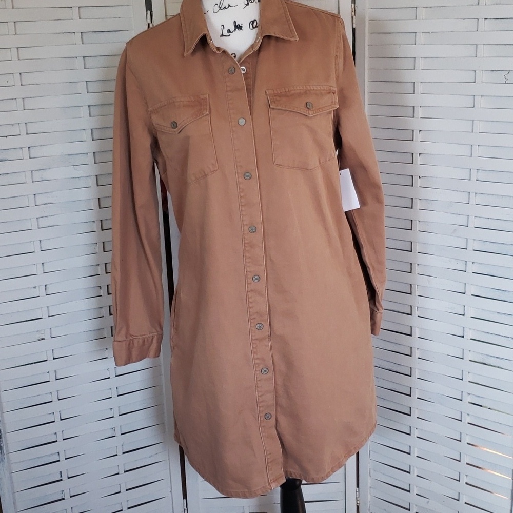 Habitual tan button down long sleeve shirt dress with belt size M - Picture 4 of 7